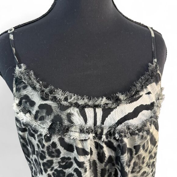 Vigoss Collection Y2K Animal Print Cami Top L Black White Zebra Leopard Ruffle - Picture 3 of 8